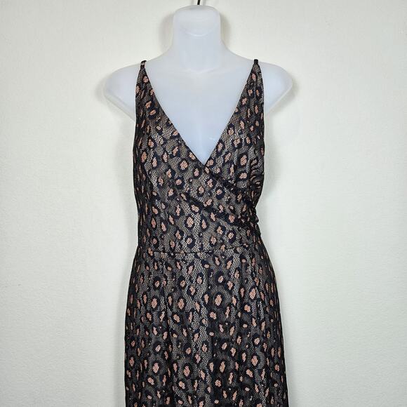 Dress the Population Helen Dress Black Tan Lace Trumpet Gown Maxi Leopard Size L - Picture 5 of 15